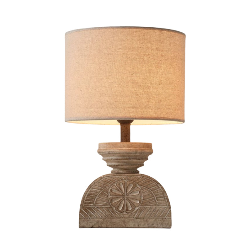 19" Residential Use Minimalist Timber Outlet-powered Bedside Desk Lamp with Down Textile Shade 110V-240V