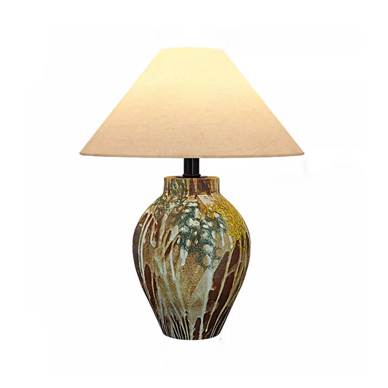 Ceramic Table Lamp Colorful Partern Ceramic Base And Cream Linen Shade Chinoiserie Desk Lamp