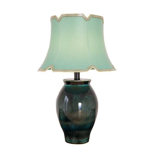 Jingdezhen Ceramic Table Lamp Dark Green Ceramic Base And Green Linen Shade Chinoiserie Desk Lamp