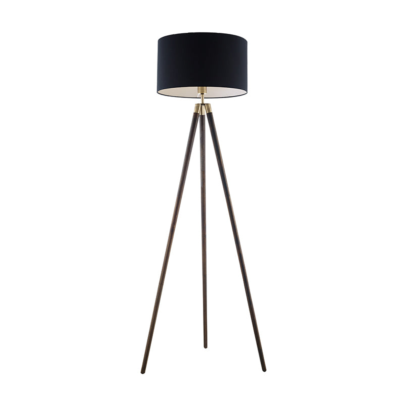 Novelty Solid Wooden Tripod 61" Floor Lamp With Black Fabric Lampshade