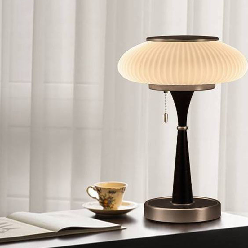 Wireless Modern Wood Table Lamp with Glass Lampshade