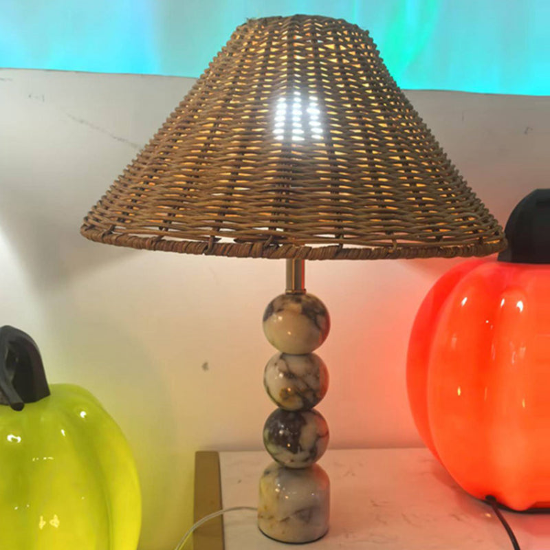 Tax Include Novelty Marble Table Lamp with Rattan Lampshade