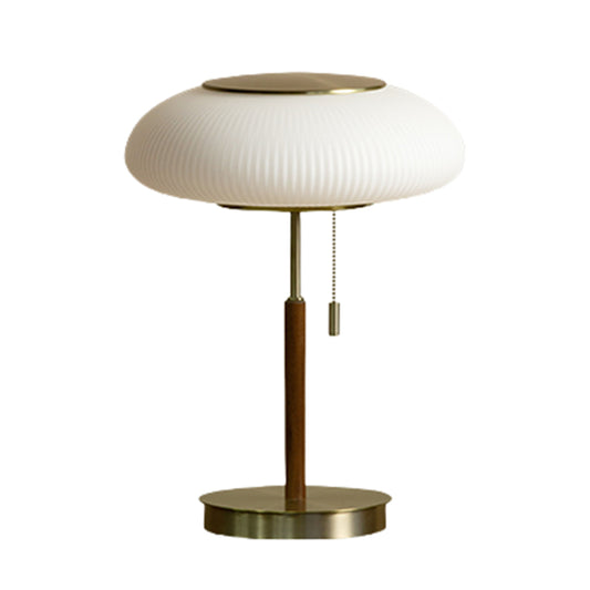 Traditional Solid Wood Table Lamp With White Glass Lampshade