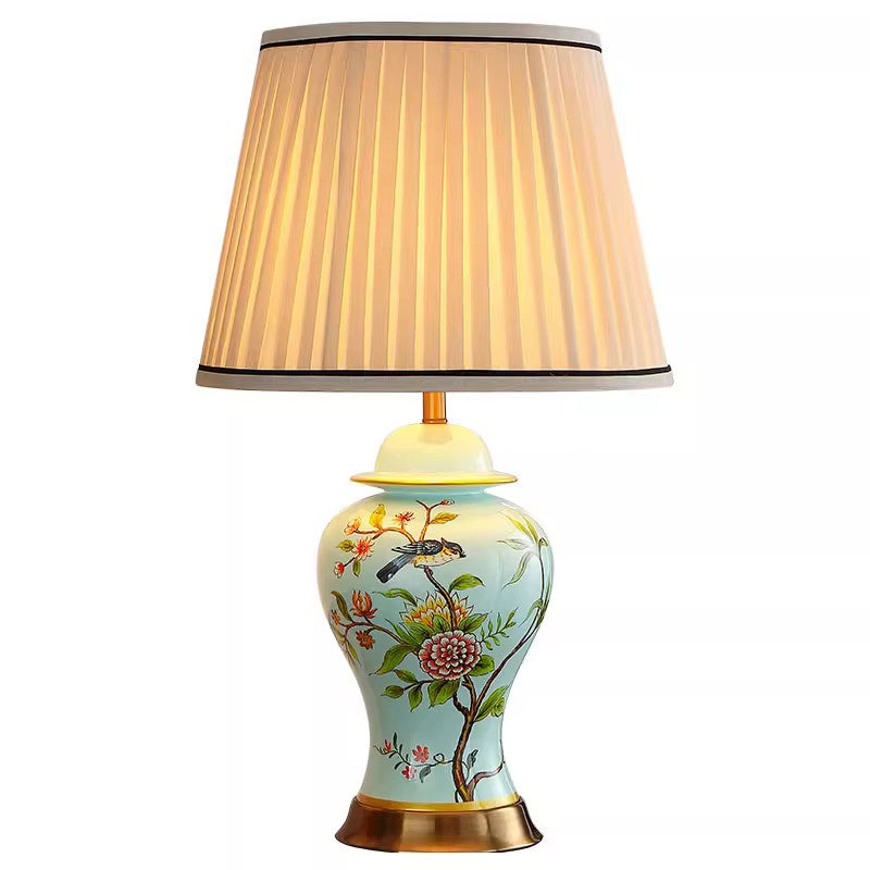 Hand-Painted Flower And Bird Ceramic Lamp Bedroom Bedside Lamp Simple Living Room Study Office