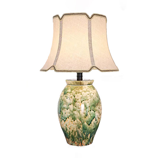 New Arrival Chinese Style Ceramic Table Lamp Green Ceramic Base And Cream Linen Shade