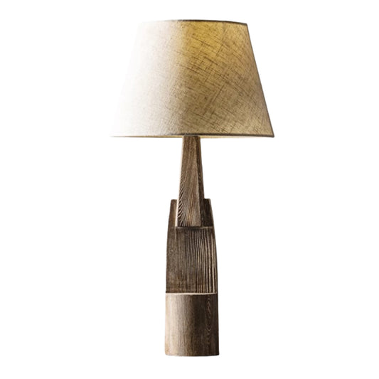 Contemporary Residential Use Timber Electrical Plug-in Bedside Lamp with Surrounding White Linen Shade, 24"