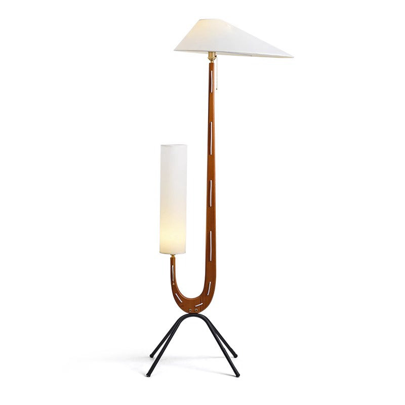 Double Fabric Lampshade Solid Wood Floor Lamp