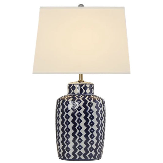 Large Blue And White Lattice Ceramic Table Lamp Foyer Parlor Sofa  Luxury Porcelain Desk Light