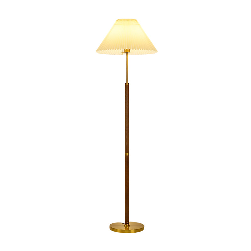 Classical Column Solid Wooden 59" Floor Lamp With Fold Fabric Lampshade