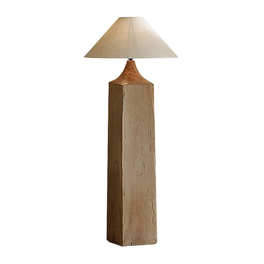 Retro 53" Column Solid Wood Floor Lamp With Beige Fabric Lampshade