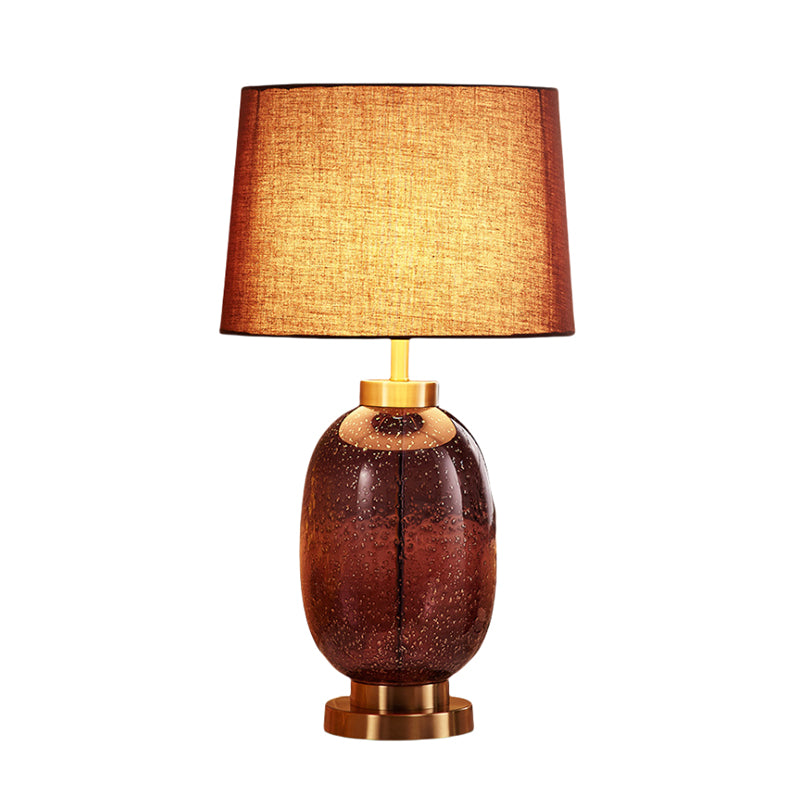 Light Luxury Purple Transparent Glass Table Lamp With Brown Fabric Lampshade