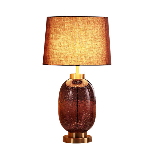 Light Luxury Purple Transparent Glass Table Lamp With Brown Fabric Lampshade