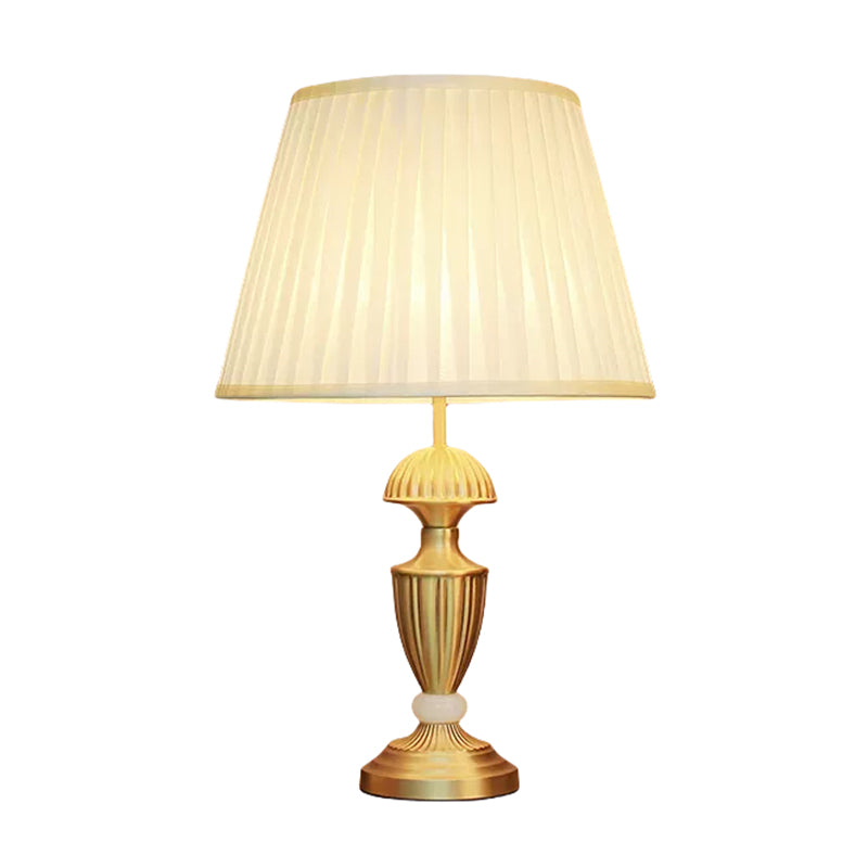 Simple Brass and Jade Table Lamp White Fabric Lampshade for Bedroom Living Room E27 Desk Lamp