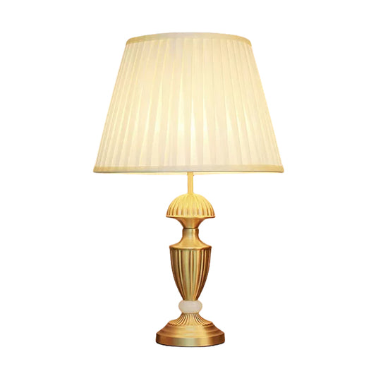 Simple Brass and Jade Table Lamp White Fabric Lampshade for Bedroom Living Room E27 Desk Lamp