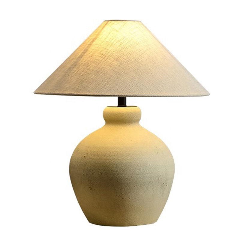 Wabi Sabi Ceramic Table Light Geometric Shape Table Lamp Cone Fabric Shade