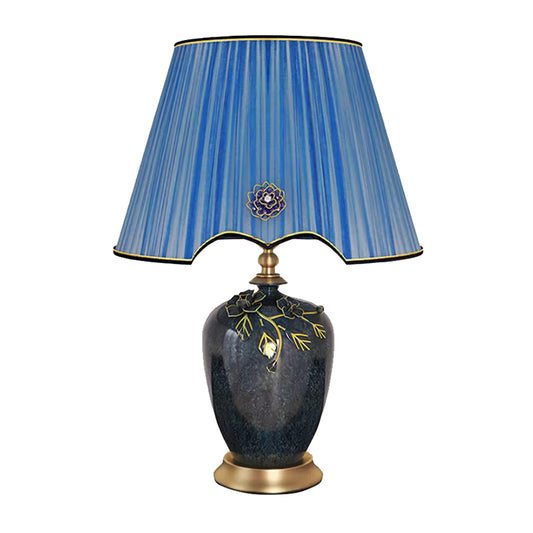 Hand made Ceramic Table Lamp Dark Blue Color Body for Bedroom Living Room End Table