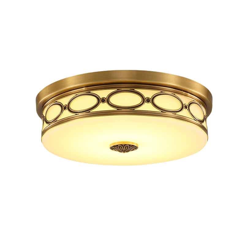 Traditional 17" Round Drum Brass LED Ceiling Light Indoor Lighting Fixtures 220V