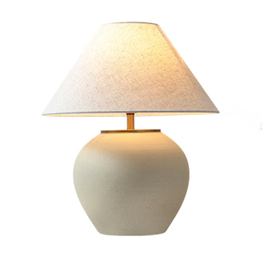 Light Grey Ceramic Cement Pot Table Lamp for Bedroom Living Room Console End Table