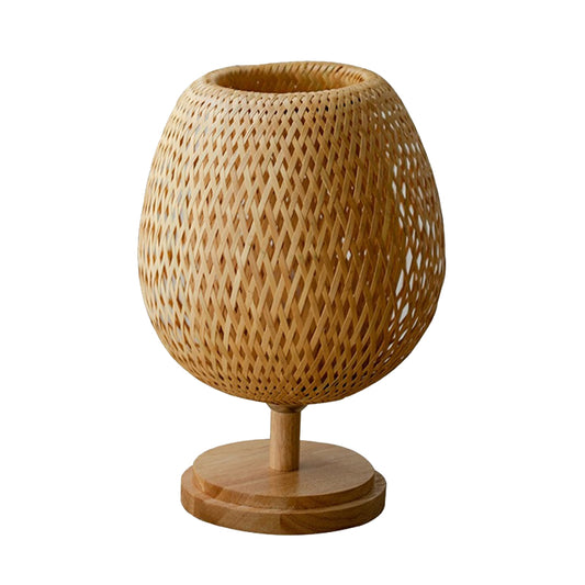 Chinese Wooden LED Table Lamp Retro Bamboo Weaving Table Lamp Lighting Bedroom Bedside Study