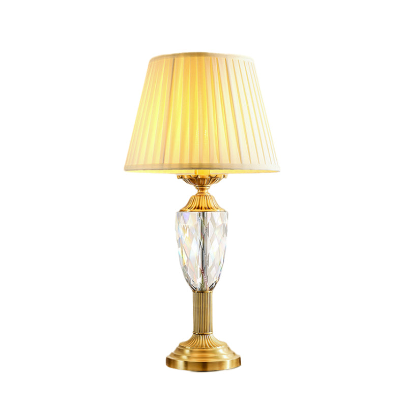 Light Luxury Modern Table Lamp Crystal Brass Body and Fabric Lampshade  for Bedroom Living Room