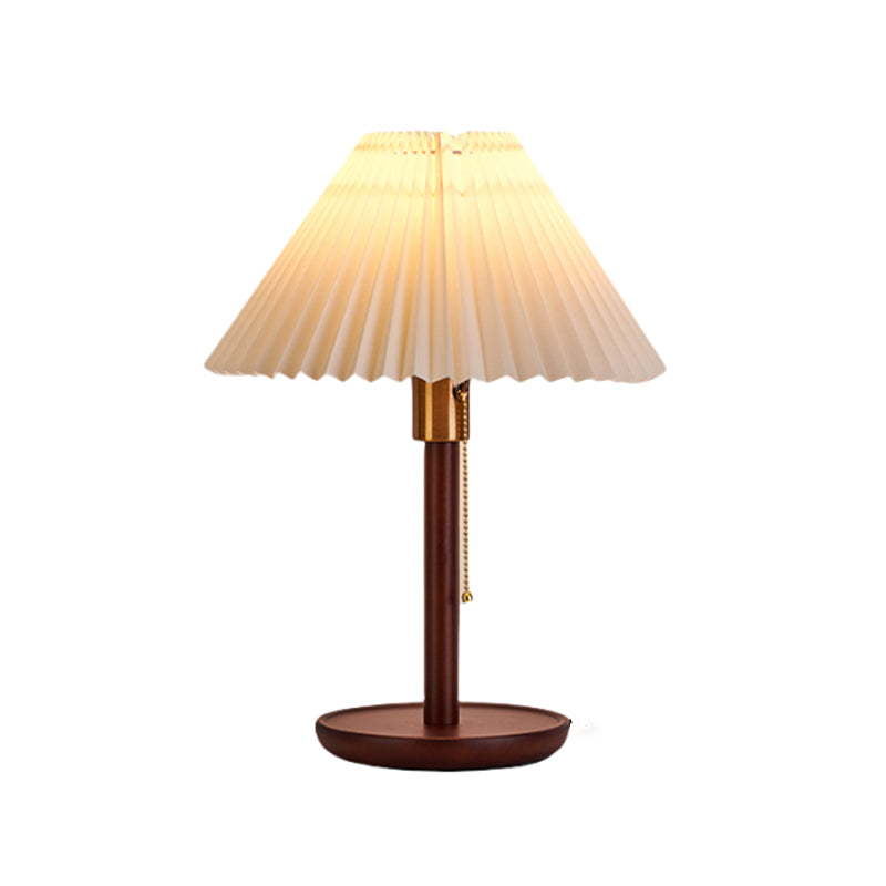 Contemporary Residential Use Timber Electrical Plug-in Bedside Lamp with Surrounding TC Fabric Shade, 17.5"