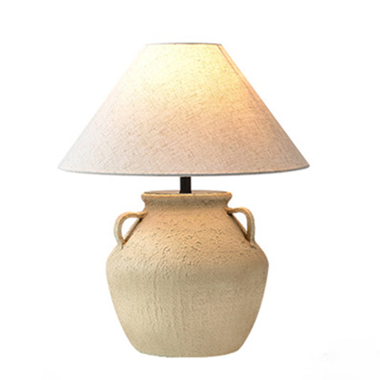 Wabi Sabi Beige Ceramic Table Lamp Handmade Retro Light Luxury New Chinese Light Suitable For Bedroom