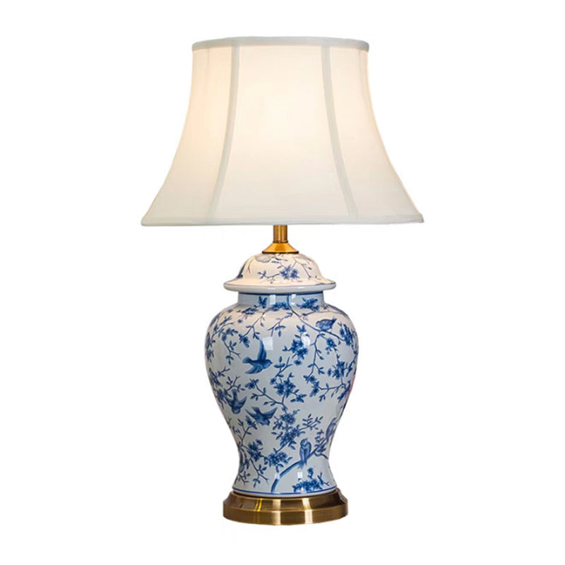 Chinese Blue and White Porcelain Ceramic Bedside Table Lamp White Fabric Shade E27 LED Light Bulb Included