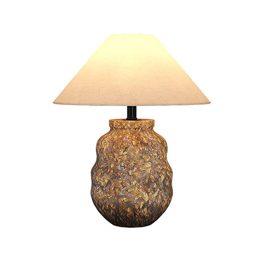 Kung Series Wabi Sabi Ceramic Table Lamp Cream Linen Shade Chinoiserie Desk Lamp for Bedroom Living Room Hotel