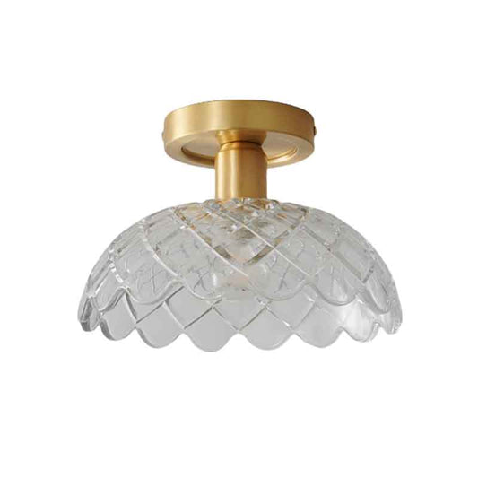 Minimalist Textured Glass Shade Brass LED Ceiling Light for Hallway Bedroom Balcony