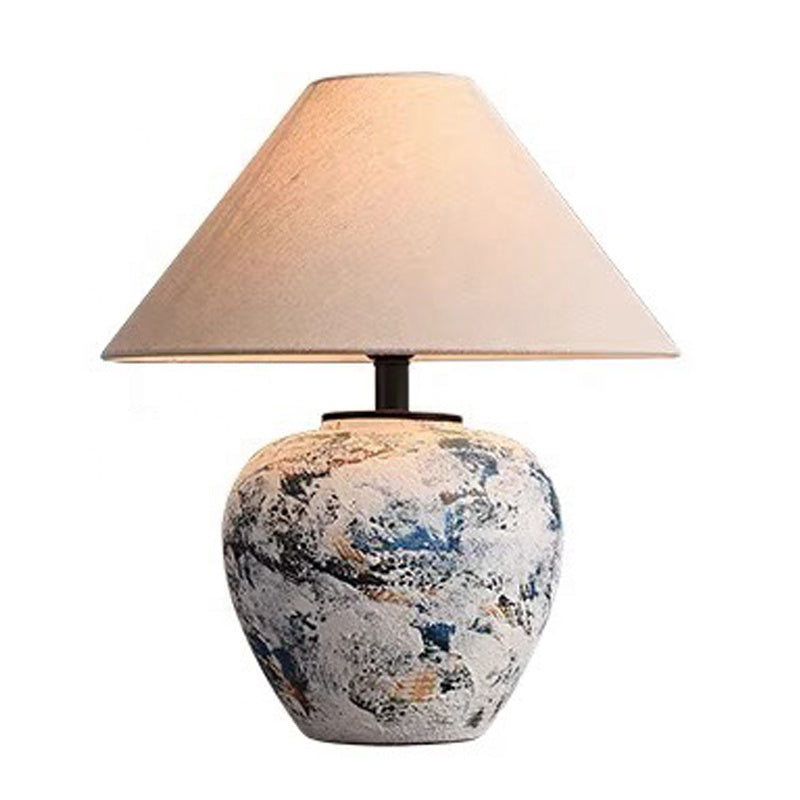 Galaxy Series Hand-painted Oriental Ceramic Table Lamp with Cone Linen Lampshade E27 LED Bulb