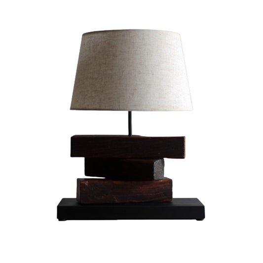 17" Receptacle-powered Down Wood Bedside Table Lamp for Residential Use with Textile Shade in a Simplistic Style