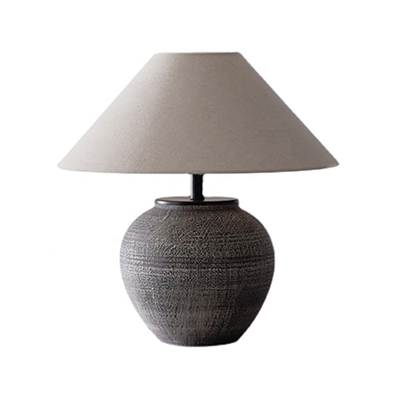 Wabi Sabi Ceramic Cement Pot Black Color Table Lamp for Bedroom Living Room Console End Table