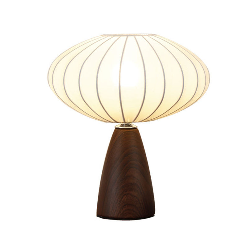 Simple Modern Silk Table Lamp Walnut Color Ceramic Base Body and White Silk Lampshade Desk Lamp for Bedroom Living Room