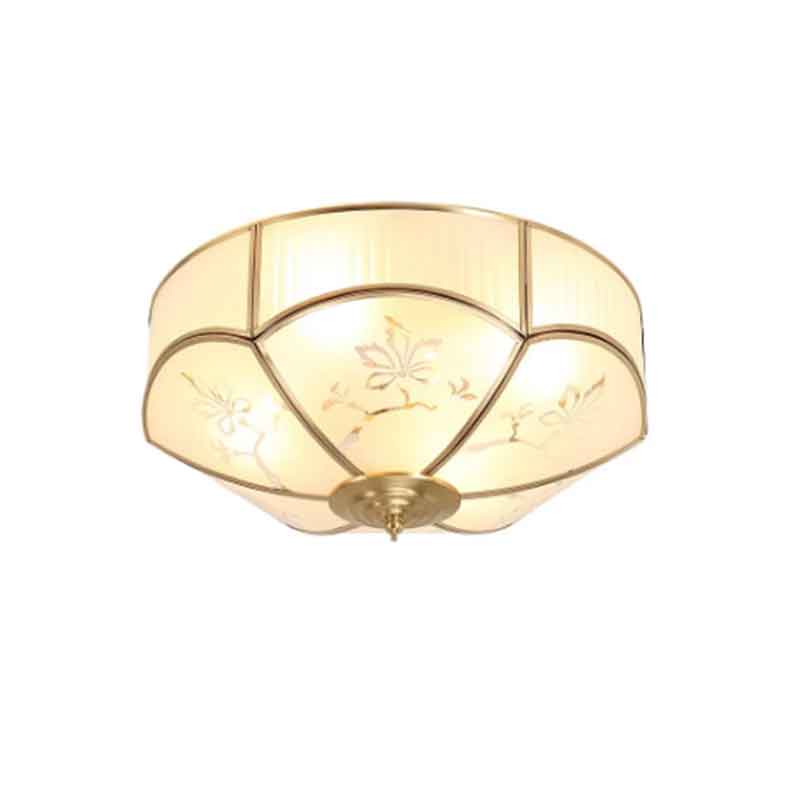 New Chinese Luxury Flower Glass LED Brass Ceiling Lamp with Remote Control Dimmable