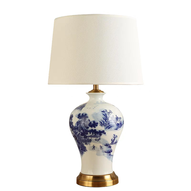 Kung Series Hand-Painted Blue White Ceramic Lamp Bedroom Bedside Hotel Villa Living Room