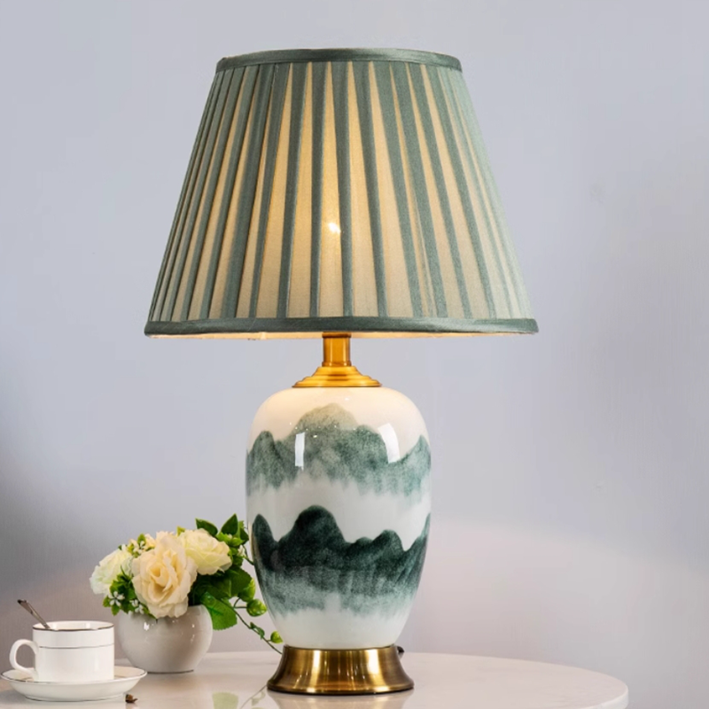 Kung Series Chinese Ink Landscape Painting Ceramic Table Lamp