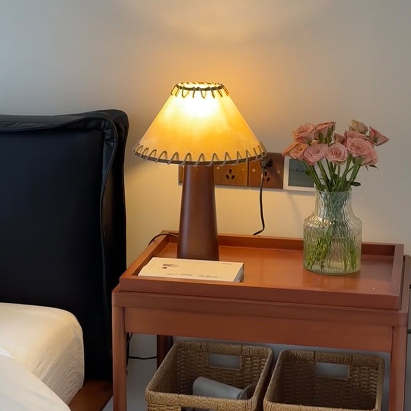 Wabi Sabi Solid Wood Lamp Retro Fabric Desk Lamp Indoor Decor Atmosphere Handmade
