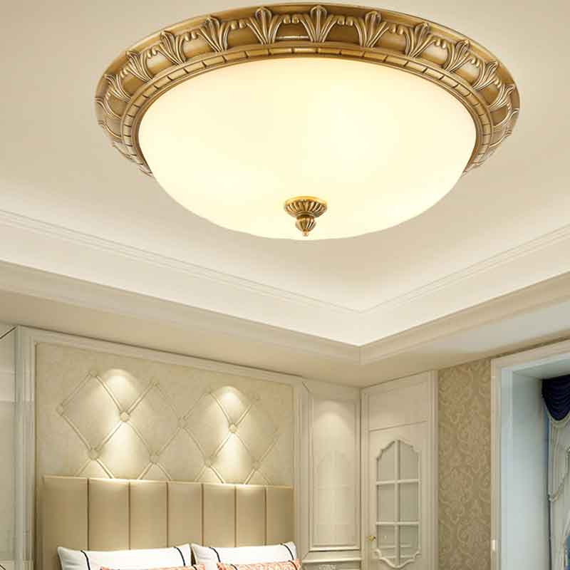 Vintage Luxury Dia.19"/15"/11" Round Brass LED Ceiling Light with Milk White Glass Lampshade