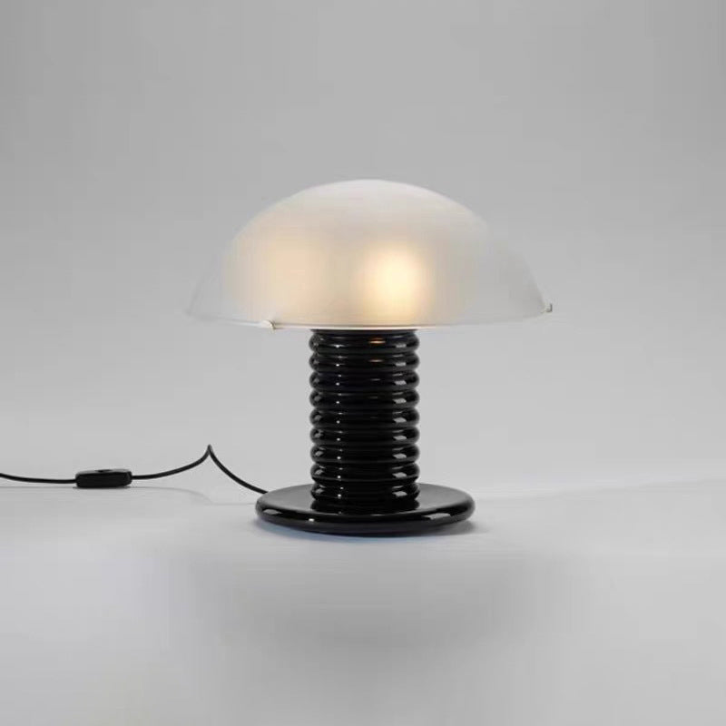 Traditional Black Mushroom Metal Table Lamp With Glass Lampshade