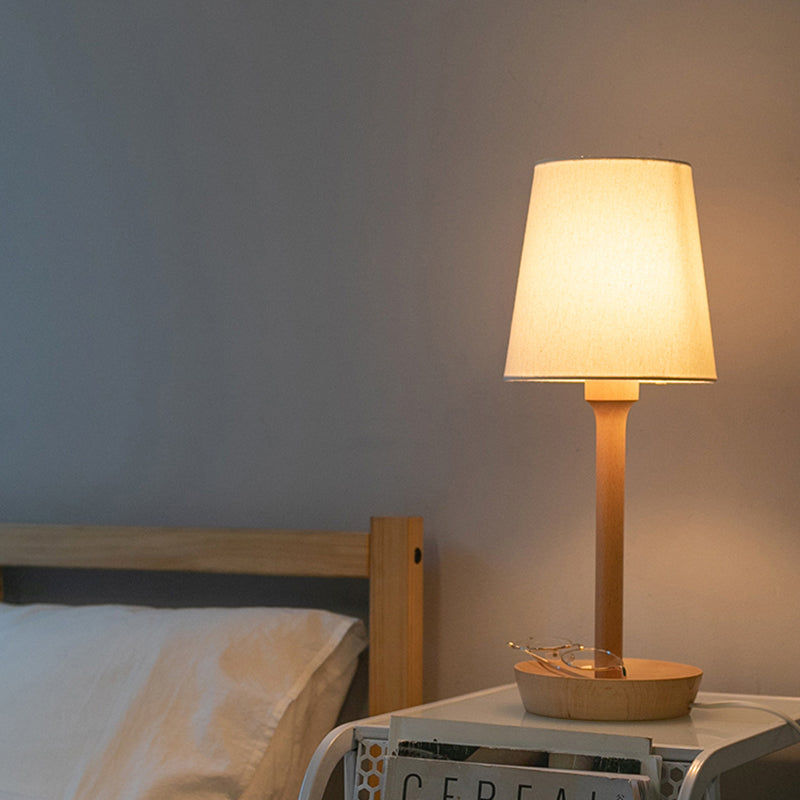 17.5" Height Standard Table Lamp in Wood with Textile Lampshade for Residential Use Trendy Style