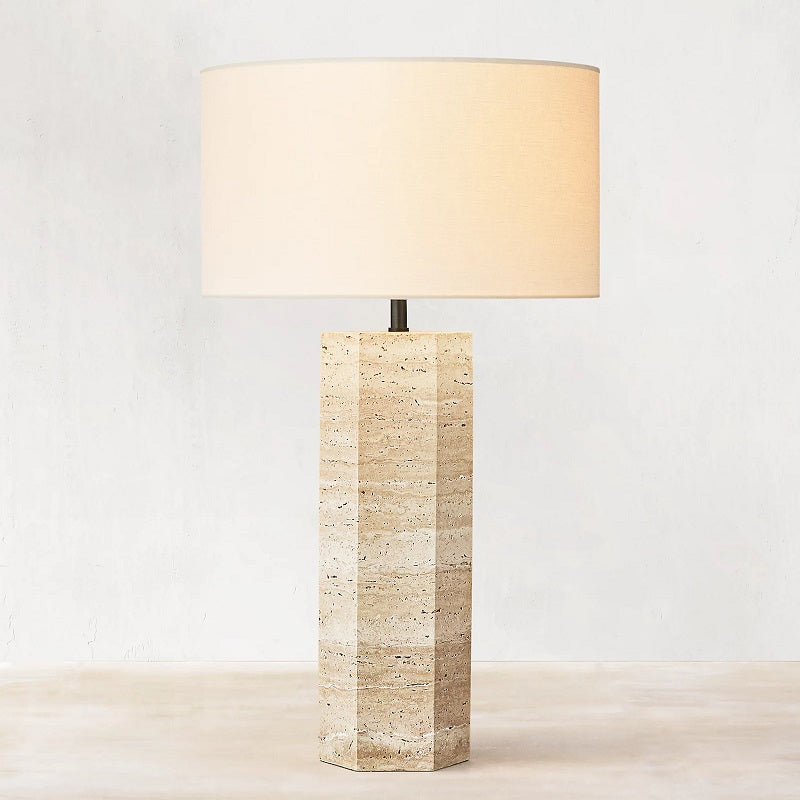 Vintage Yellow Cave Stone Table Lamp E27 LED Handmade White Fabric Lampshade for Bedroom Living Room
