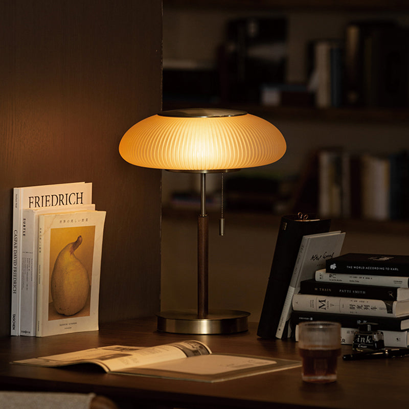 Traditional Solid Wood Table Lamp With White Glass Lampshade