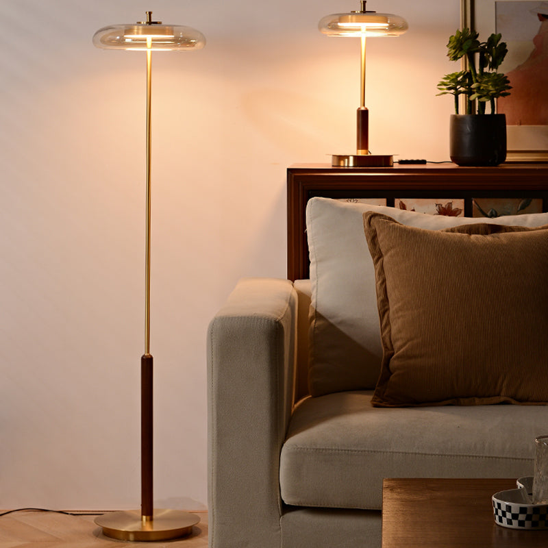 Light Luxury 50" Column Brass Floor Lamp With Amber Glass Lampshade