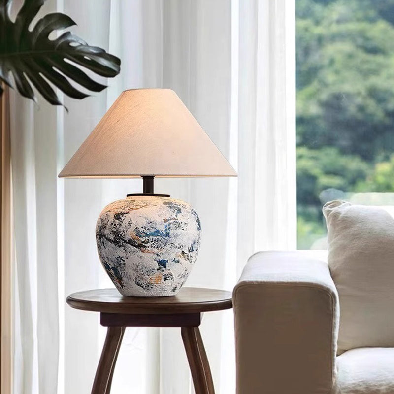 Galaxy Series Hand-painted Oriental Ceramic Table Lamp with Cone Linen Lampshade E27 LED Bulb