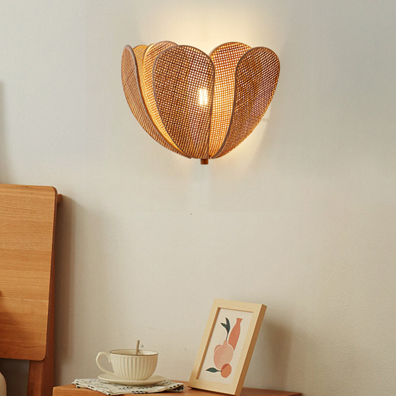 Rattan E27  Wall Light Japanese Crafted Petal Light Foyer Bedroom Beside Homestay Corridor Background Lamp