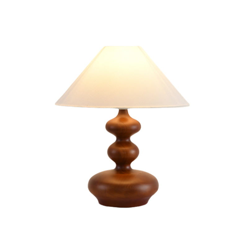 Residential Use Casual Gourd Wood & Textile Electrical Plug-in Bedside Table Lamp 17.5"