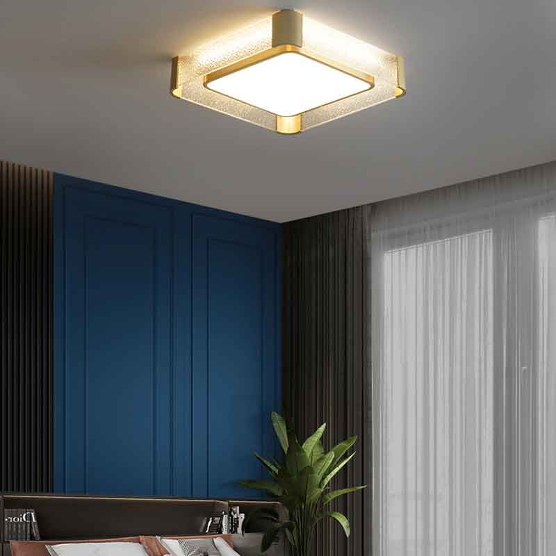 Modren 17" Square Brass Recessed LED Ceiling Light for Bedroom Hallway Balcony