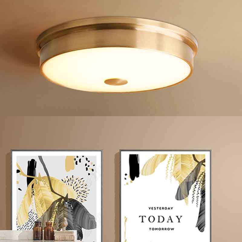 Round All Copper Ceiling Lights Luxury Foyer Bedroom Dining Room LED Ceiling Mounted Lamp