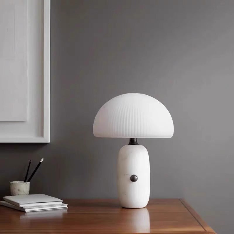 Modern Luxury Mushroom Marble Table Lamp With Glass Lampshade