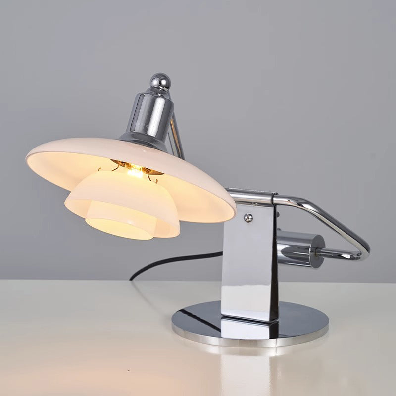 Novelty Swing Arm Adjustable Metal Table Lamp With Glass Lampshade